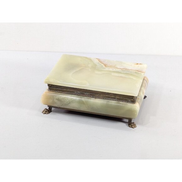 Italian Rectangular Green Onyx Marble Storage Box with Brass hardware and feet - Picture 3 of 15